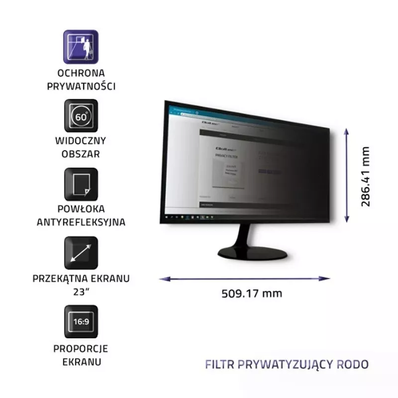 Qoltec GDPR Φίλτρο απορρήτου 23 | 16:9 | Eye Care | Panoramic