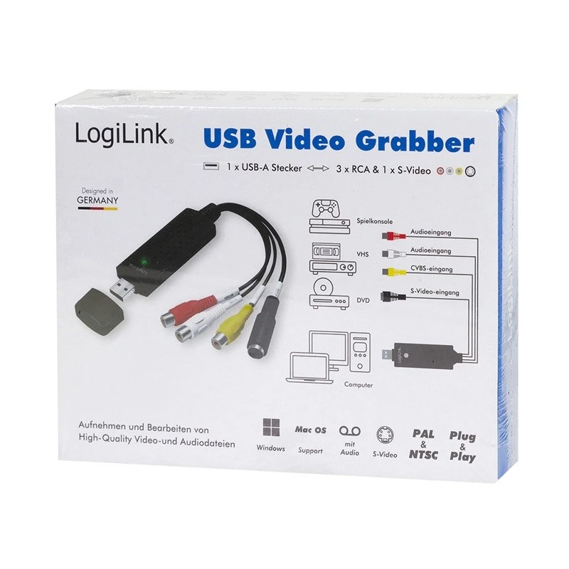 LogiLink USB 2.0 a/V Grabber. USB a/M σε 3xCinch + MiniDIN5/F. Μαύρο