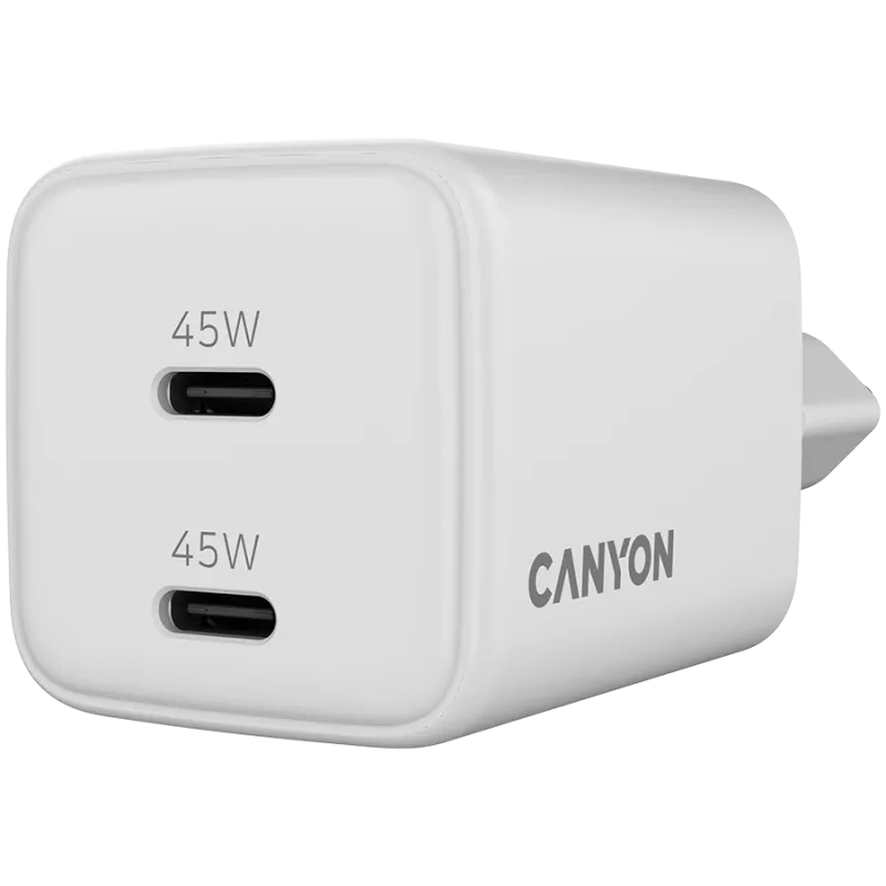 Φορτιστής Canyon CU45CC GaN 45 W 2xPD, λευκό (CNS-CUW45CC)