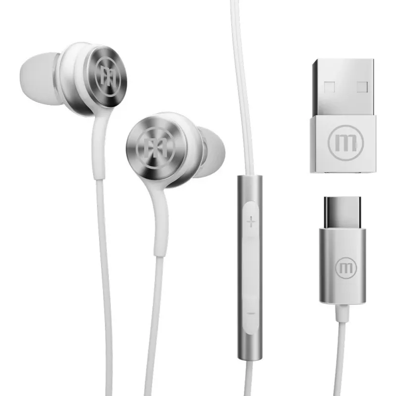 Maxell XC1 Ενσύρματα Ακουστικά USB-C με Προσαρμογέα USB-A Λευκά