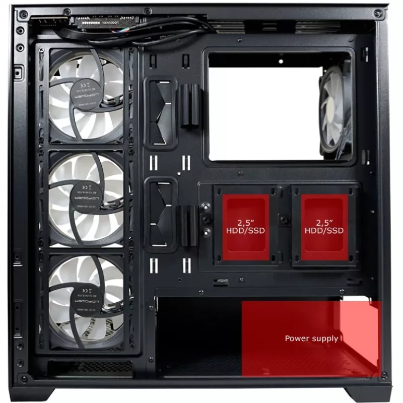 LC-Power Κουτί MidiTower 715B μαύρο USB3.2/Audio χωρίς τροφοδοτικό SEAMLESS_X (LC-715B-ON)