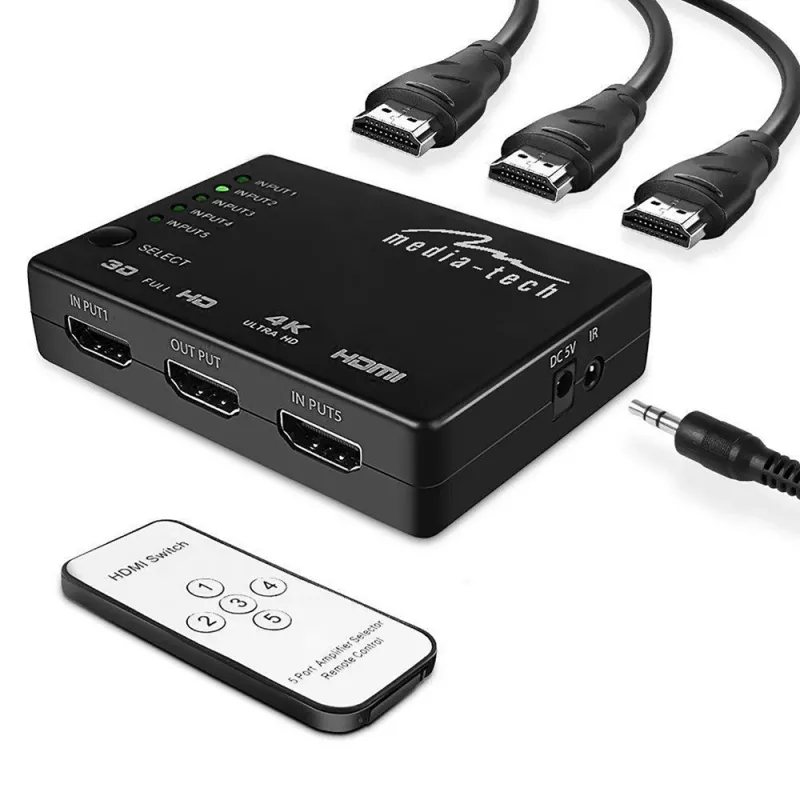Διακόπτης HDMI MEDIA-TECH MT5207, 5x εισόδους HDMI, 1x έξοδο HDMI, μαύρο