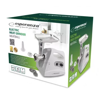 Esperanza EKM012E Meatball ηλεκτρική κρεατομηχανή, 600 W, 3 δίσκοι κοπής, εξαρτήματα για λουκάνικα και kebbe, γκρι