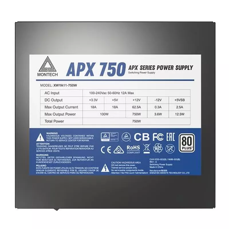 Montech APX750 τροφοδοτικό 750 W 20+4-Pin ATX ATX μαύρο