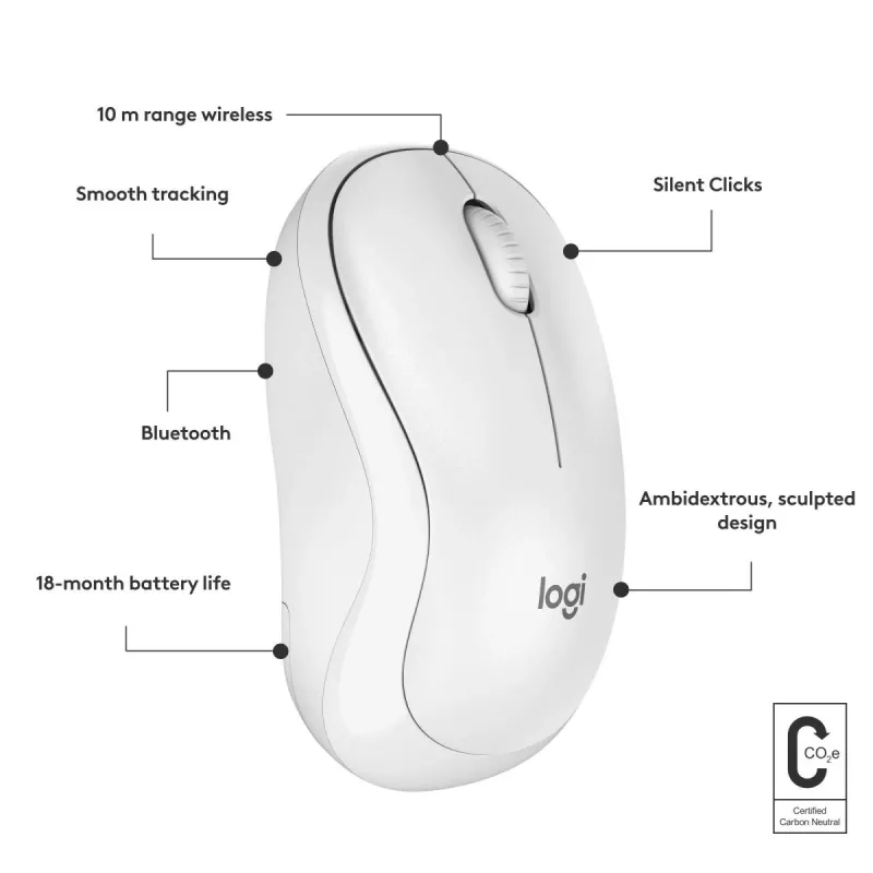 Logitech M240 Silent ασύρματο ποντίκι Bluetooth, λευκό