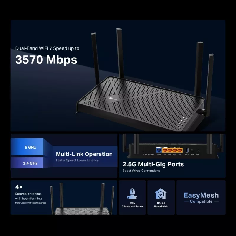 TP-Link Archer BE230 router WLAN 2,5 Gigabit Ethernet διζωνικός (2,4 GHz / 5 GHz) μαύρο