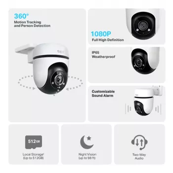 IP κάμερα παρακολούθησης TP-Link Tapo C500 εξωτερικού χώρου θόλου περιστροφής/κλίσης, Wi-Fi, 1080p, 360° οριζόντια, νυχτερινή όραση 30 m