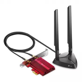 TP-Link AXE5400 Wi-Fi 6E Bluetooth 5.2 PCIe adapter, εσωτερικός, ασύρματος, PCI Express, WLAN / Bluetooth, 5400 Mbit/s, μαύρο, κόκκινο
