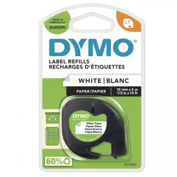 DYMO LetraTag Χάρτινες Ετικέτες | Original | 12 mm x 4 m Ρολό | Μαύρη Εκτύπωση σε Λευκό | Αυτοκόλλητες Ετικέτες Πολλαπλών Χρήσεων για Εκτυπωτές Ετικετών LetraTag | Κατασκευασμένες στην Ευρώπη