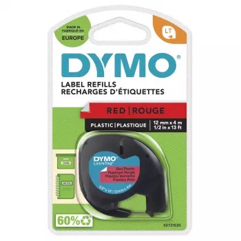 DYMO Μάρκας LetraTag Πλαστικές Ετικέτες | 12 mm x 4 m Ρολό | Μαύρη Εκτύπωση σε Κόκκινες Ετικέτες | Αυτοκόλλητες Ετικέτες Πολλαπλών Χρήσεων για Εκτυπωτές Ετικετών LetraTag