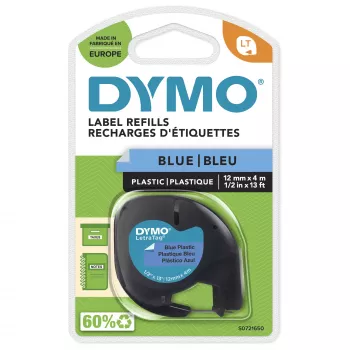 DYMO Μάρκας LetraTag Πλαστικές Ετικέτες | 12 mm x 4 m Ρολό | Μαύρο σε Μπλε | Αυτοκόλλητες Ετικέτες Πολλαπλών Χρήσεων για Εκτυπωτές Ετικετών LetraTag