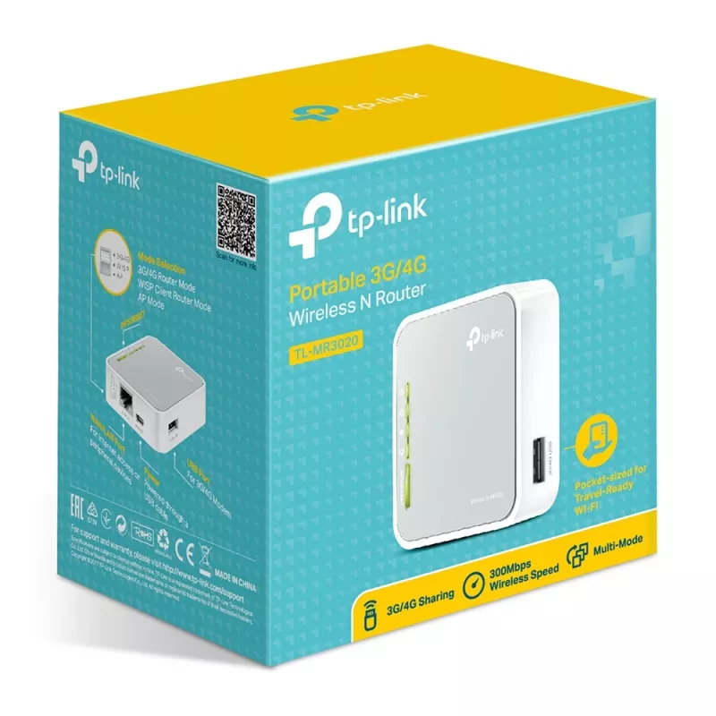 TP-Link TL-MR3020 WLAN Router Fast Ethernet Single-Band (2,4 GHz) 4G Ασημί, Λευκό