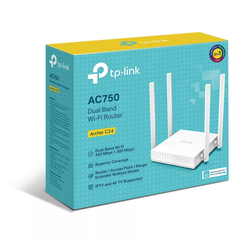 TP-Link ARCHER C24 δρομολογητής Wi-Fi Fast Ethernet Dualband (2,4 GHz / 5 GHz) λευκό