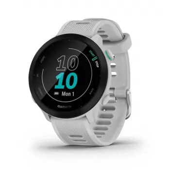 Smartwatch GARMIN Forerunner 55 — 42 mm στρογγυλό αθλητικό ρολόι, GPS/GLONASS/Galileo, μπαταρία 14 ημερών, 5 ATM, λευκό λουράκι σιλικόνης