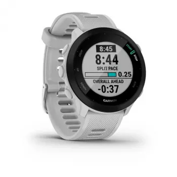 Smartwatch GARMIN Forerunner 55 — 42 mm στρογγυλό αθλητικό ρολόι, GPS/GLONASS/Galileo, μπαταρία 14 ημερών, 5 ATM, λευκό λουράκι σιλικόνης