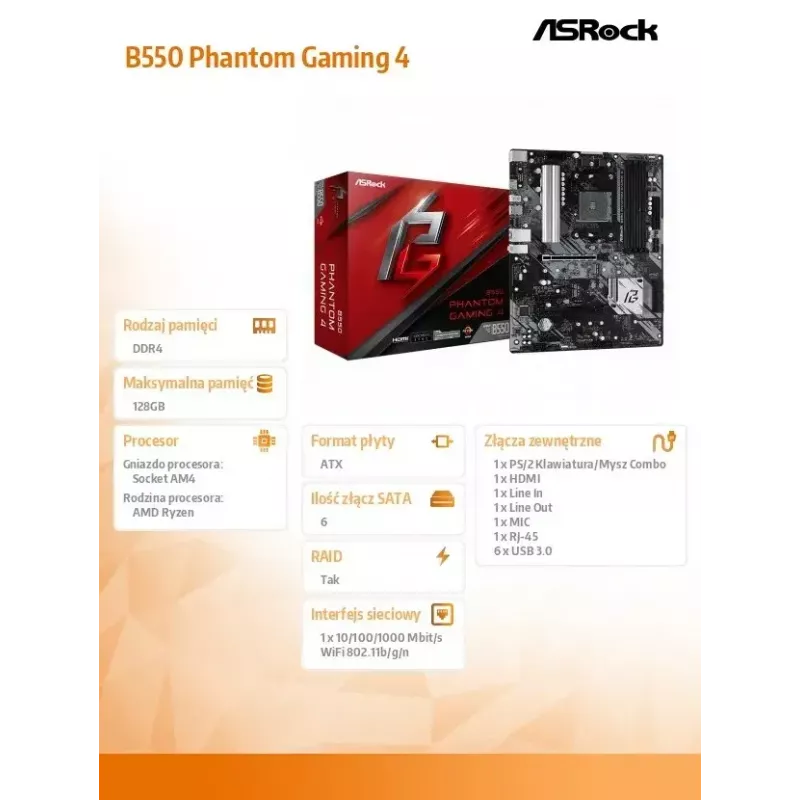 ASRock B550 Phantom Gaming 4 AMD B550 Υποδοχή AM4 ATX