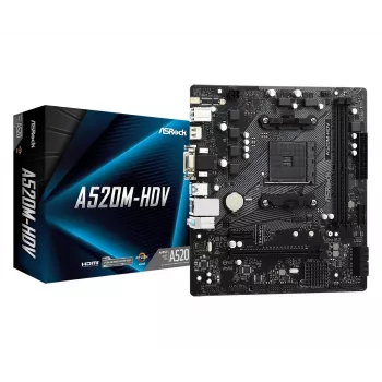 ASRock Μητρική A520M-HDV AM4 AMD A520 2 X DDR4 USB 3.2 SATA 3 7.1ch HD Audio mATX