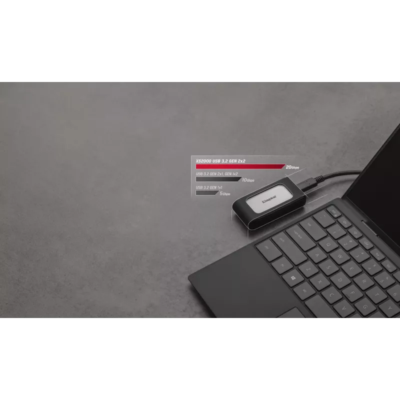 Kingston Technology 2000G Φορητός SSD XS2000, 2 TB, USB Type-C, 3.2 Gen 2 (3.1 Gen 2), 2000 MB/s, Μαύρο, Ασημί