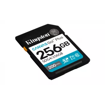 Μνήμη flash SDXC Kingston 256GB UHS-I Canvas Go Plus — 256 GB, U3/V30, Ανάγνωση 200 MB/s, Εγγραφή 160 MB/s, Class 10, Μαύρο