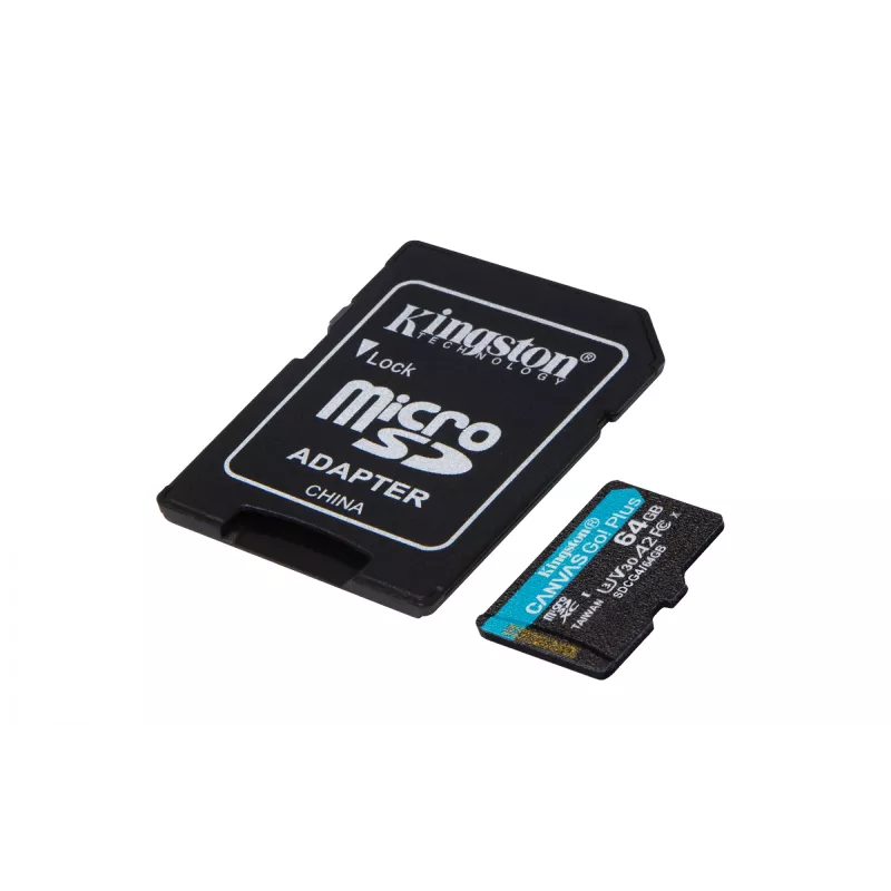 Kingston Technology 64GB microSDXC Canvas Go Plus Gen4 200MB/s A2 U3 V30 Κάρτα + αντάπτορας