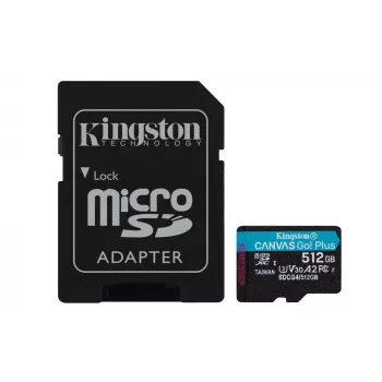 Kingston Technology 512GB microSDXC Canvas Go Plus Gen4 200MB/s A2 U3 V30 Κάρτα + αντάπτορας
