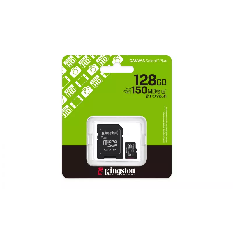 Kingston Technology 128GB microSDXC Canvas Select Plus Gen3 150MB/s A1 Κάρτα + αντάπτορας