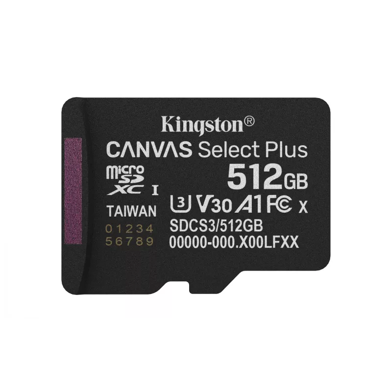 Kingston Technology 512 GB microSDXC Canvas Select Plus Gen3 150 MB/s A1 Κάρτα + αντάπτορας