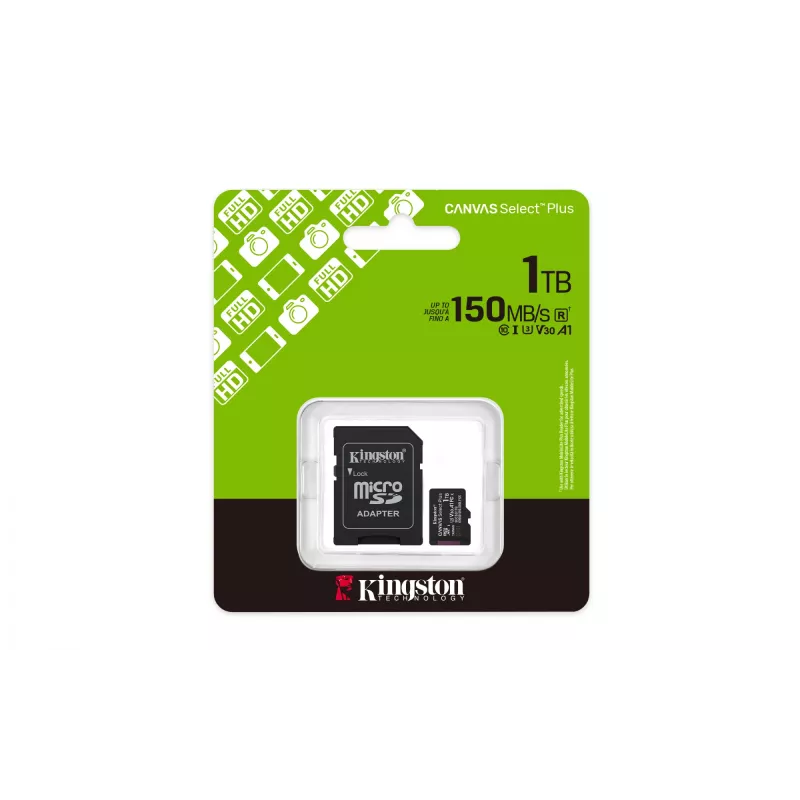 Kingston Technology 1TB microSDXC Canvas Select Plus Gen3 150MB/s A1 Κάρτα + αντάπτορας