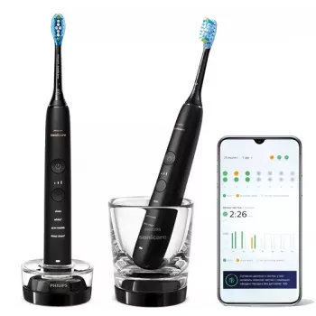 Philips Sonicare DiamondClean 9000 HX9914/54 σετ ηχητικών ηλεκτρικών οδοντόβουρτσων, 2 λαβές, 2 κεφαλές βούρτσας, 4 λειτουργίες, μαύρο