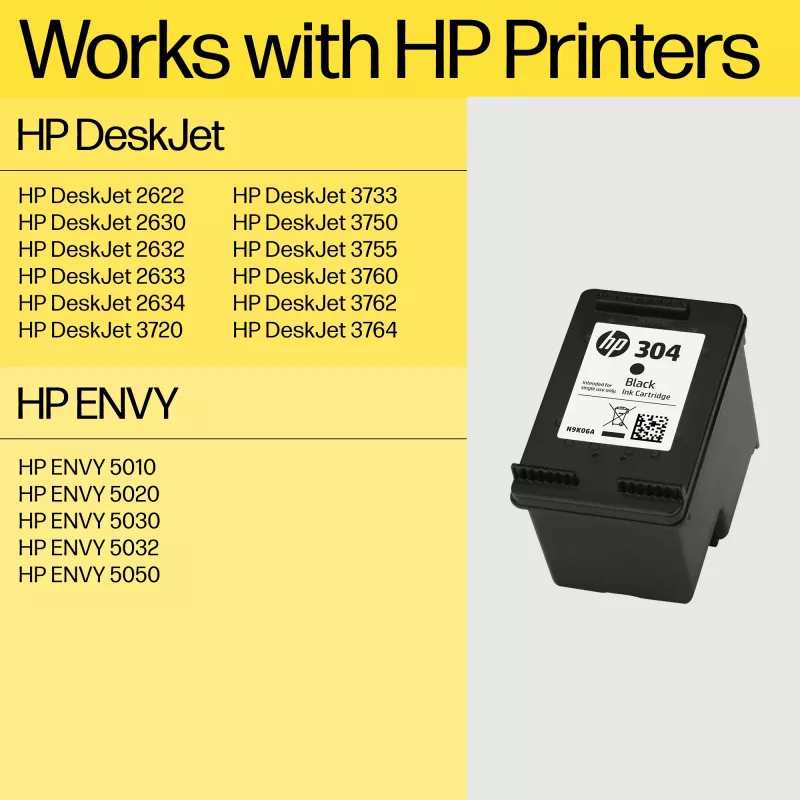 HP 304XL Μαύρο Γνήσιο Μελάνι, Μαύρο, 1 τεμ., 300 σελίδες