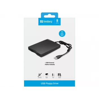 Sandberg μονάδα δισκέτας USB, εξωτερική μονάδα δισκέτας, USB 2.0, 360 U/min, 102 mm, 140 mm, 17 mm