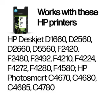 HP 300 συσκευασία 2 τεμ. μαύρο/τρίχρωμο γνήσια μελανοδοχεία, μαύρο, κυανό, ματζέντα, κίτρινο, χρωστική μελάνη, μελάνη βαφής, 2 τεμ., 200 σελίδες, 165 σελίδες