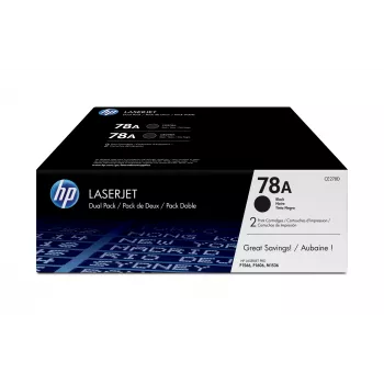 HP 78A συσκευασία 2 τεμ. μαύρα γνήσια δοχεία τόνερ LaserJet, 4200 σελίδες, μαύρο, 2 τεμ.