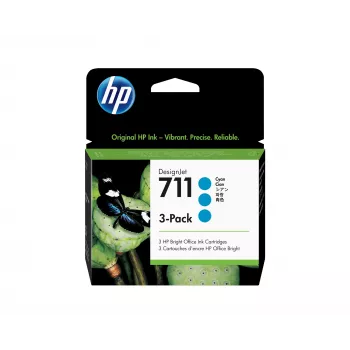 HP 711 συσκευασία 3 τεμ. 29 ml κυανά φυσίγγια μελάνης DesignJet, σειρά εκτυπωτών HP DesignJet T100, T120, T125, T130, T520, T525, T530, θερμικός inkjet, κυανό, Σιγκαπούρη, Μαλαισία, 114,8 mm, 45 mm