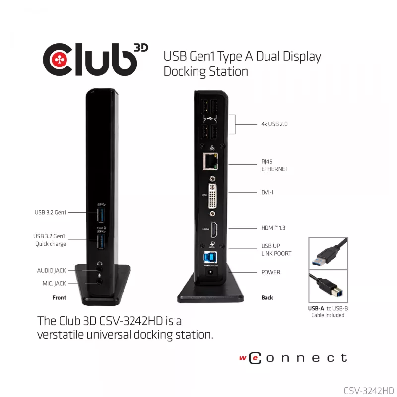 CLUB3D USB Gen1 Type A Dual Display (HDMI και DVI) DisplayLink™ σταθμός βάσης