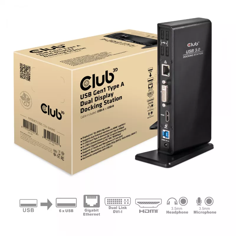 CLUB3D USB Gen1 Type A Dual Display (HDMI και DVI) DisplayLink™ σταθμός βάσης