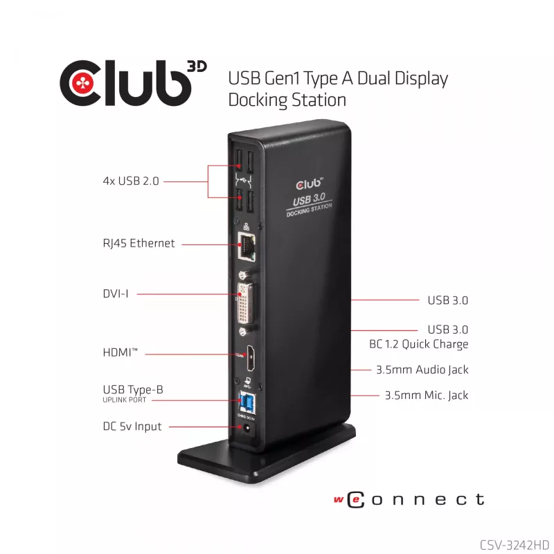 CLUB3D USB Gen1 Type A Dual Display (HDMI και DVI) DisplayLink™ σταθμός βάσης