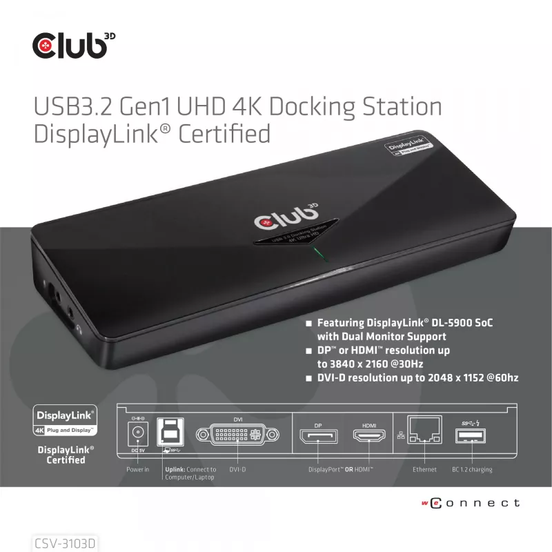 CLUB3D CSV-3103D The Club 3D Universal USB 3.1 Gen 1 UHD 4K σταθμός βάσης DisplayLink™
