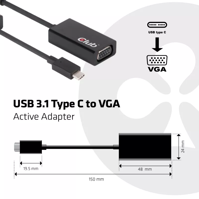 USB 3.1 Type C σε VGA Active Adapter CLUB3D CAC-1502