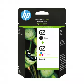 HP 62 Συσκευασία 2 τεμ. Γνήσια μελανοδοχεία Μαύρο/Τρίχρωμο, Μαύρο, Cyan, Magenta, Κίτρινο, μελάνη με βάση χρωστική, 2 τεμ., 200 σελίδες