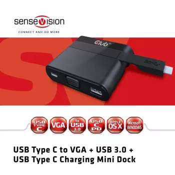 CLUB3D USB Type C σε VGA + USB 3.0 + USB Type C φόρτιση Mini Dock