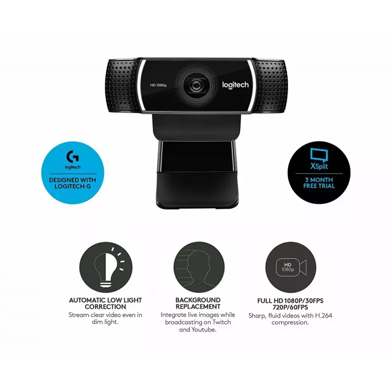 Logitech C922 1920 x 1080 pixels USB Μαύρη Webcam