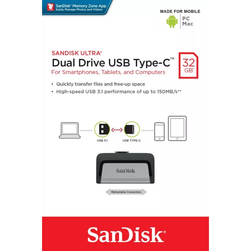 USB Stick SanDisk 32GB USB Type-A USB Type-C Ultra Dual Drive