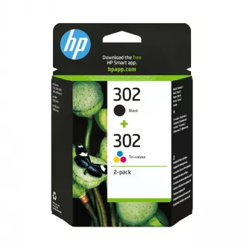 HP 302 Συσκευασία 2 τεμ. Μαύρο/Tricolor Γνήσια Μελάνια