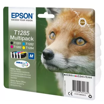 Epson Fox Πολυσυσκευασία 4 χρωμάτων T1285 DURABrite Ultra μελάνι, Μαύρο, Κυανό, Ματζέντα, Κίτρινο, 5,9 ml, 3,5 ml, 1 τεμ., Πολυσυσκευασία