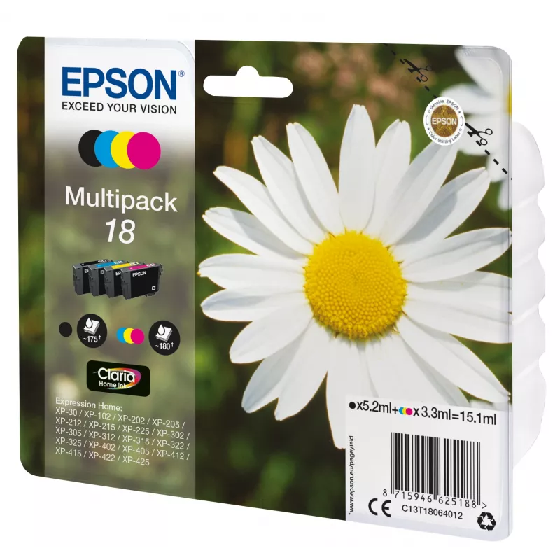 Μελανοδοχείο Epson 18 πολυσυσκευασία C13T18064012 μαύρο, κυανό, ματζέντα, κίτρινο