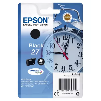 Epson Alarm clock μεμονωμένη συσκευασία μαύρο 27 DURABrite Ultra μελάνι, τυπική χωρητικότητα, μαύρο, μελάνι με χρωστική, 6,2 ml, 1 τεμ., 350 σελίδες