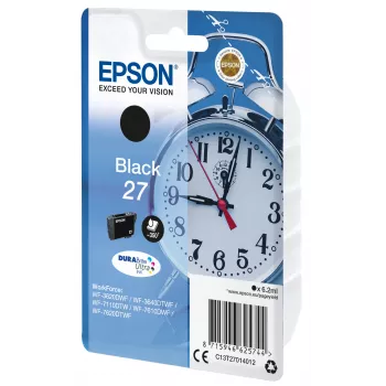 Epson Alarm clock μεμονωμένη συσκευασία μαύρο 27 DURABrite Ultra μελάνι, τυπική χωρητικότητα, μαύρο, μελάνι με χρωστική, 6,2 ml, 1 τεμ., 350 σελίδες