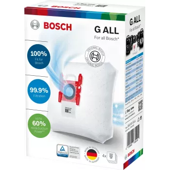 Αξεσουάρ ηλεκτρικής σκούπας Bosch BBZ 41FGALL — 4 σακούλες σκόνης και 1 φίλτρο, βάρος 0,14 kg, συμπαγής συσκευασία