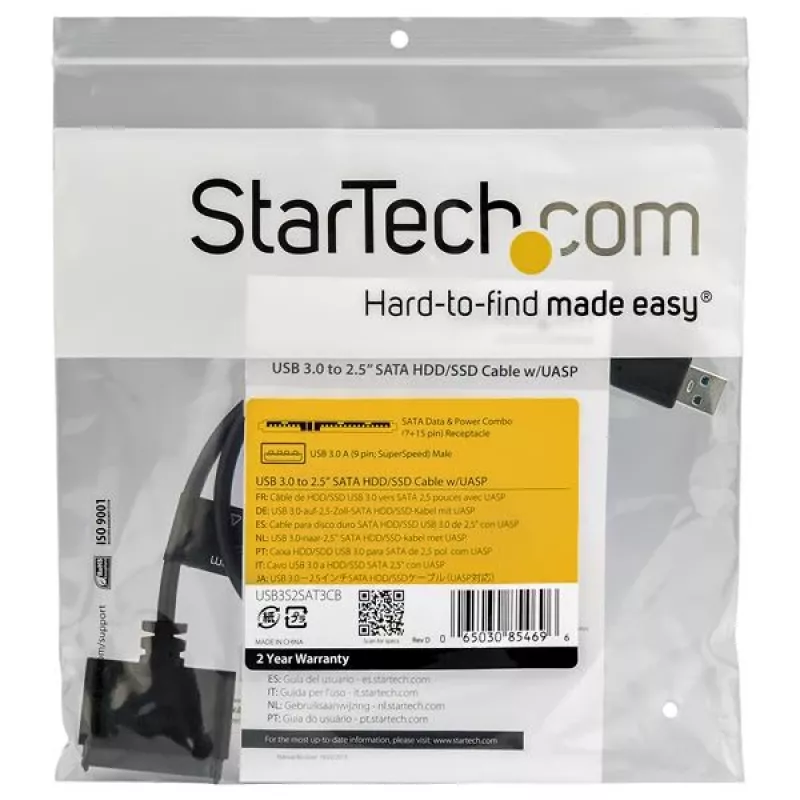 StarTech.com Καλώδιο SATA σε USB με UASP, μαύρο, 6 Gbit/s, CE, FCC, 0 – 60 °C, -10 – 70 °C, 49 mm